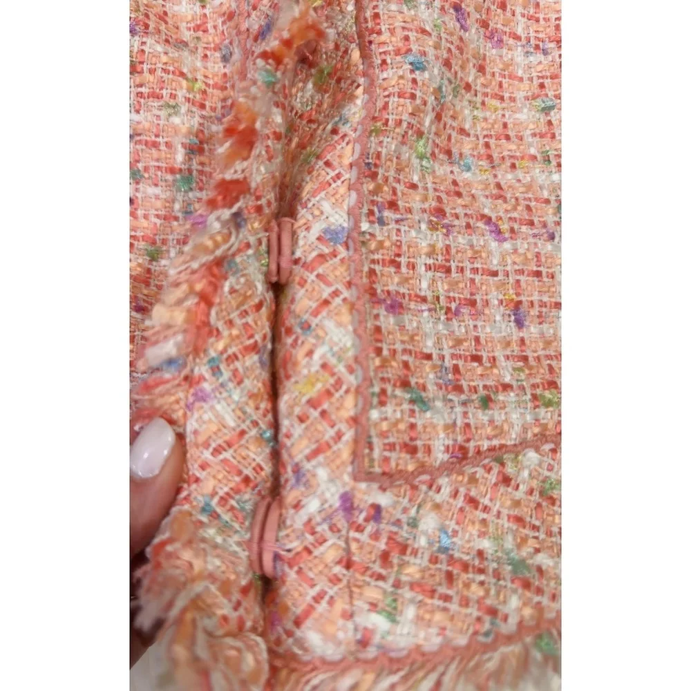 Ice Women's Pink Multi Fringe Silk Blend Tweed Short Blazer Jacket Size 8 - Picture 8 of 9